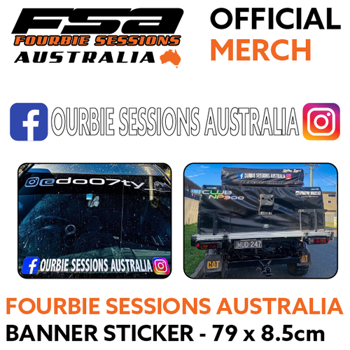 Fourbie Sessions Australia White Banner Sticker Large - 79cm x 8.5cm