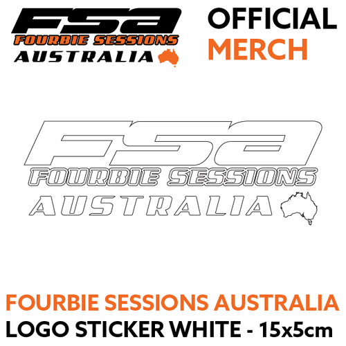 Fourbie Sessions Australia White Logo Sticker Small - 15cm x 5cm