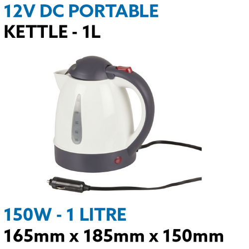 12 Volt Kettle 1L with Cigarette Lighter Plug for Caravans