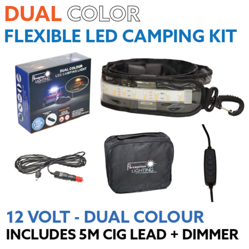 1.2M Flexible LED Dual Colour Camping Light Kit w/ Bag, Dimmer & Cigarette Plug