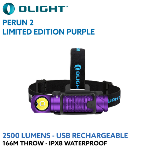 Olight Perun 2 (Purple) - 2500 Lumens Right Angle Head Flashlight - Limited Edition