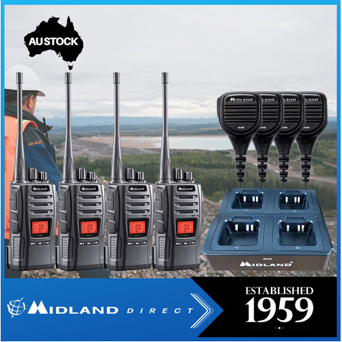 Midland PRO5X 5 Watt UHF Handheld CB Radio Tradies 4 Pack