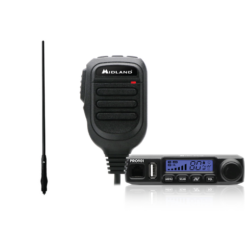 Midland PRO901 Super Compact 5W In-Car UHF CB Radio w/ Speaker Mic + 6.9dBi RADOME ANT 1.2M Antenna