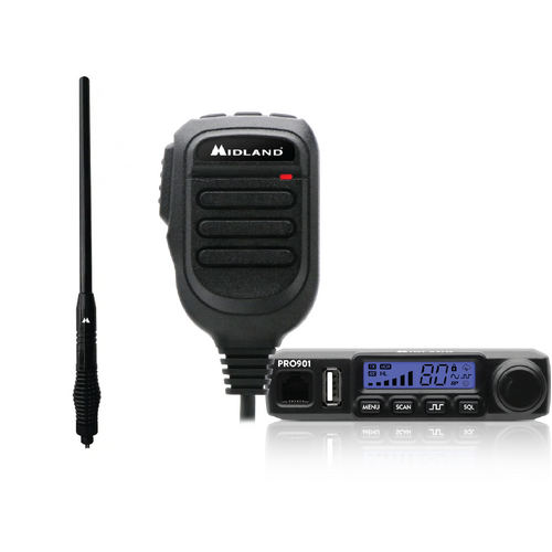 Midland PRO901 Super Compact 5W In-Car UHF CB Radio w/ Speaker Mic + 5.2dBi RADOME 0.7M Antenna
