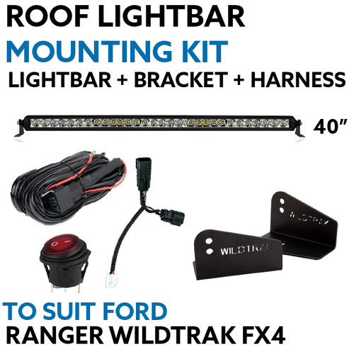 Ford Ranger Wildtrak FX4 Roof Lightbar Mounting Kit w/ 40" Lightbar + Brackets + Wiring Harness