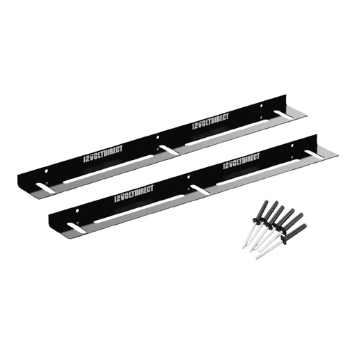 12 Volt Direct Low Profile Solar Panel Mounting Brackets Black Aluminium 500mm Pair with Pop Rivets