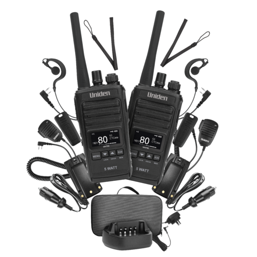 Uniden UH755-2DLX 80 UHF Channels, 5W/1W Selectable TX Power, Twin Deluxe Pack