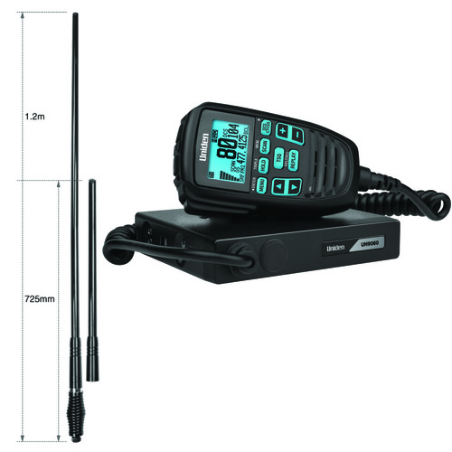 Uniden UH9060 Mini Compact UHF CB w/ AT970BK TWIN 6.6/3.0 dBi Gain Antenna Pack
